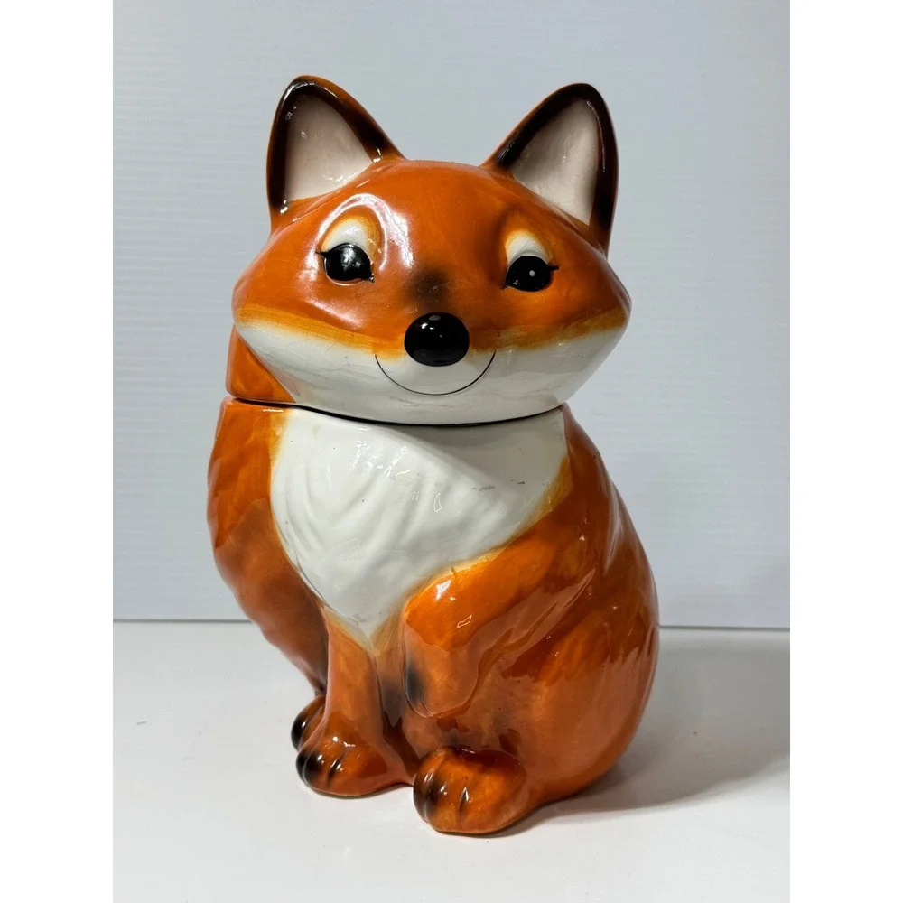 CookJar Ceramic Fox Cookie Jar Orange White Animal Kitchen Canister 10